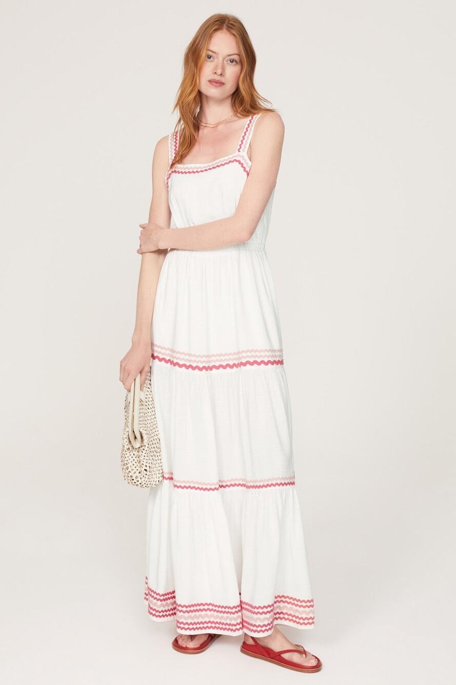 Splendid Riviera White Rick Rack Sleeveless Coastal Summer Maxi Dress Size XS